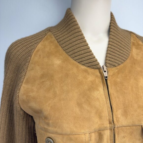 BALLY Heritage Suede Tan Knitted Lazy Luxury Western Boho Jacket Zip-up M - Picture 6 of 9